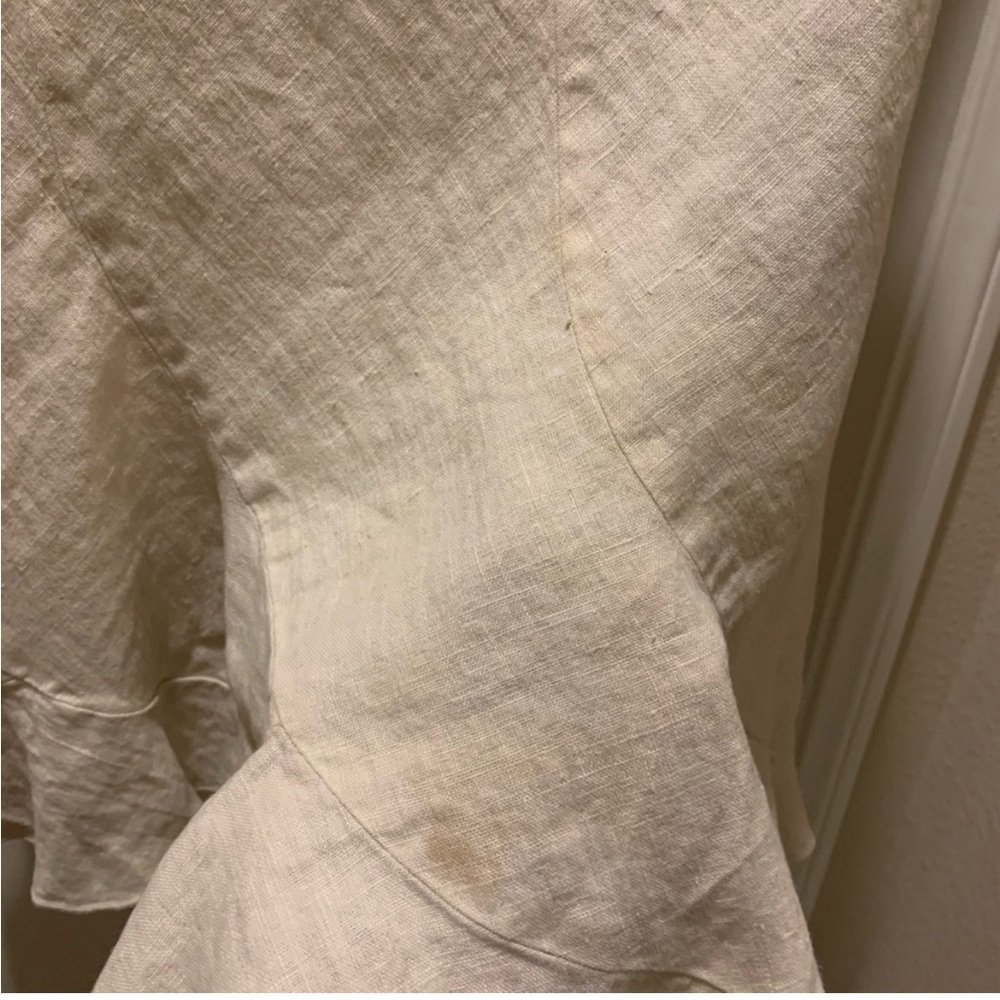 Y2K Bebe Linen Fold Over Fit & Flare Trumpet Ruffle Skirt Beige Cream S Vintage - Picture 7 of 8